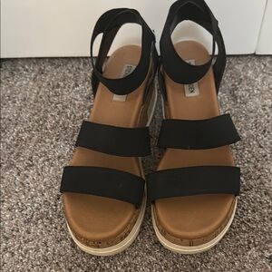 Steve Madden Black Cork Platform Sandals, Size 9
